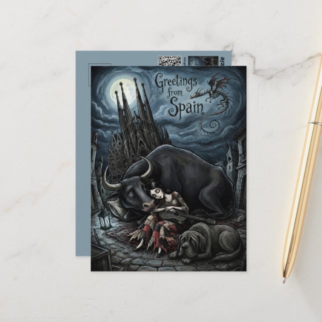 Goth Inspired Greetings from Spain Postcard (Front/Back In Situ)