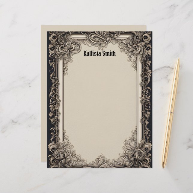 Goth Inspired Intricate Frame Custom Letterhead (Front/Back In Situ)