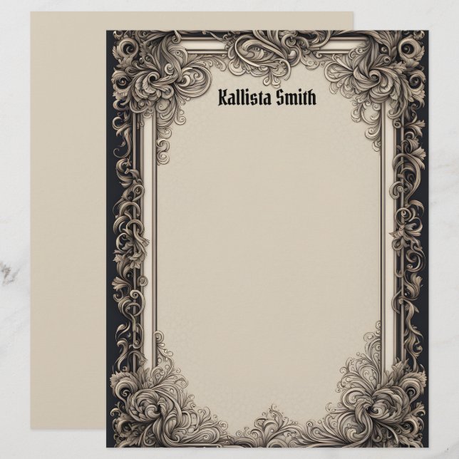 Goth Inspired Intricate Frame Custom Letterhead (Front/Back)