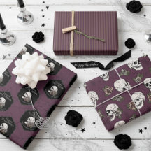 Goth Maroon Purple Skulls and Stripes Halloween