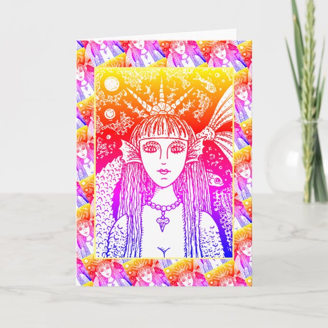 GOTH MERMAID, BLACK SEA SIREN FANTASY WHIMSY Blank Card (Front)