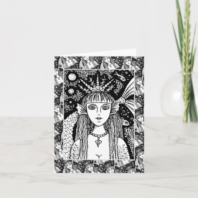 GOTH MERMAID, BLACK SEA SIREN FANTASY WHIMSY Blank Card (Front)