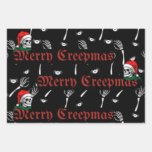 Goth Merry Creepmas With Santa Skulls Wrapping Paper Sheet