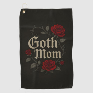 Goth Mom Red Rose Floral Victorian Gold Typography Golf Towel