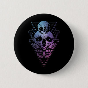 Goth Moon Skull Gothic Wicca Crescent Lunar Moth 6 Cm Round Badge