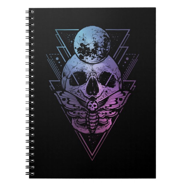 Goth Moon Skull Gothic Wicca Crescent Lunar Moth Notebook (Front)