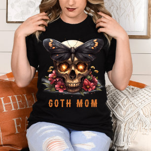 Goth Mum Floral Skull Moth Orange Mother's Day T-Shirt