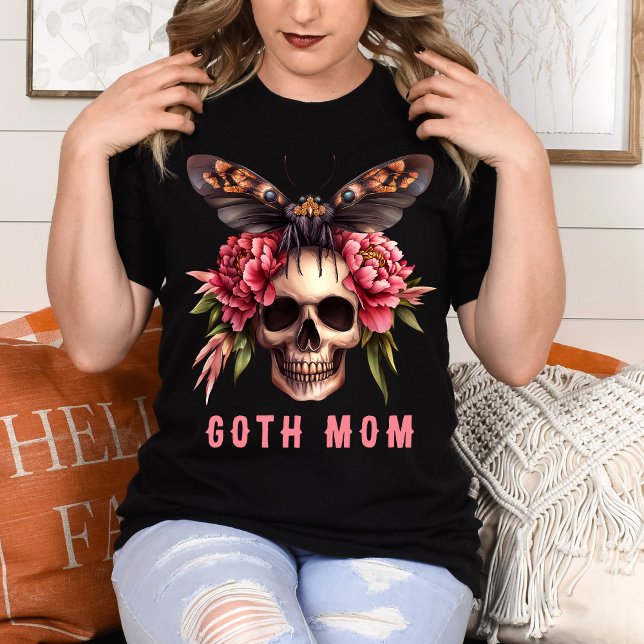 Goth Mum Floral Skull Moth Pink Mother's Day T-Shirt (Creator Uploaded)