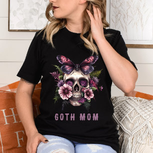 Goth Mum Floral Skull Moth Purple Mother's Day T-Shirt