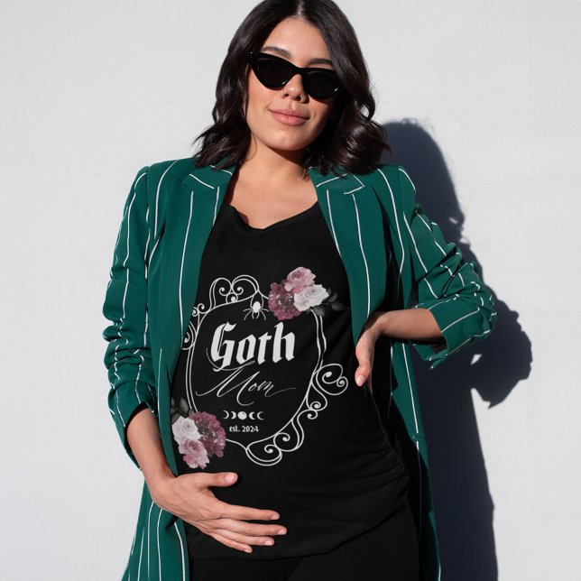 Goth Mum Pregnancy Announcement Floral Crest Tri-Blend Shirt (Goth Mom Pregnancy Announcement Floral Crest T-Shirt)