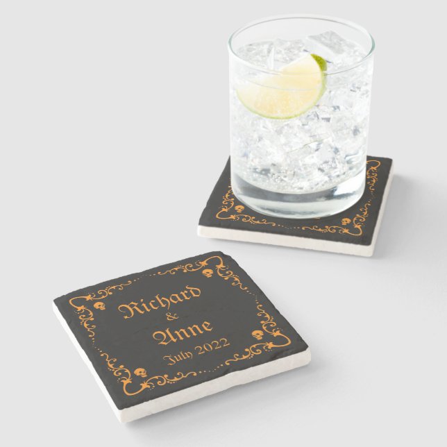 Goth or Halloween Wedding Stone Coaster (Side)
