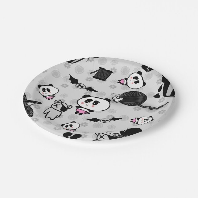 Goth Panda Baby Skull Cupcakes Doodles Paper Plate (Angled)