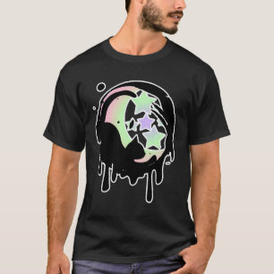 Goth Pastel Stars Moon Dripping Black Cat T-Shirt
