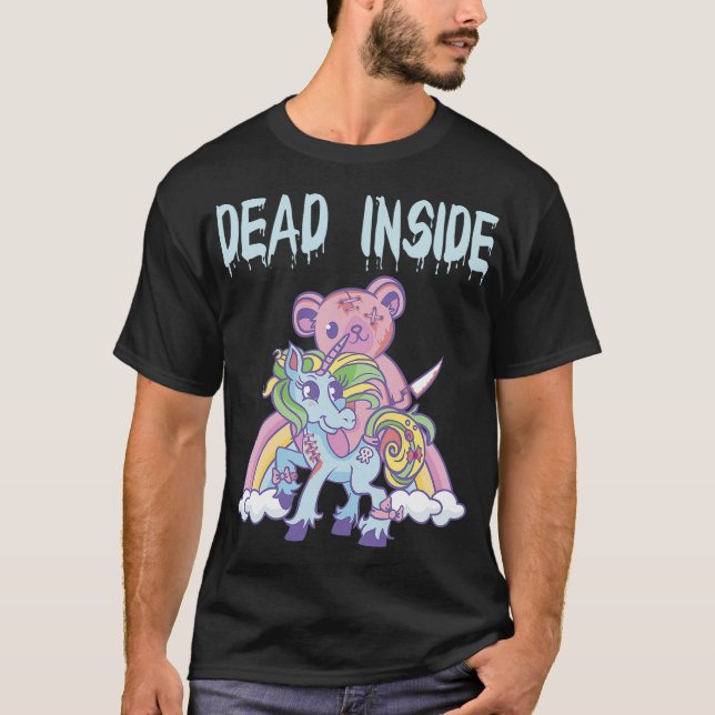 Goth Pastel Unicorn Bear Rainbow Creepy Dead insid T-Shirt (Front)