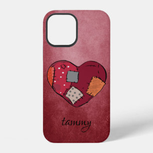 Goth Patched Up Heart on Red Grunge Background iPhone 12 Case