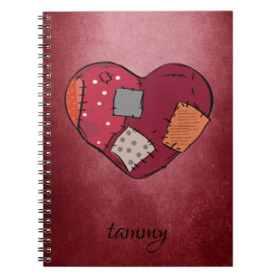 Goth Patched Up Heart on Red Grunge Background  Notebook