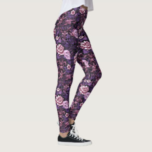 Goth Pattern with Skulls in Purple and Pink Leggings