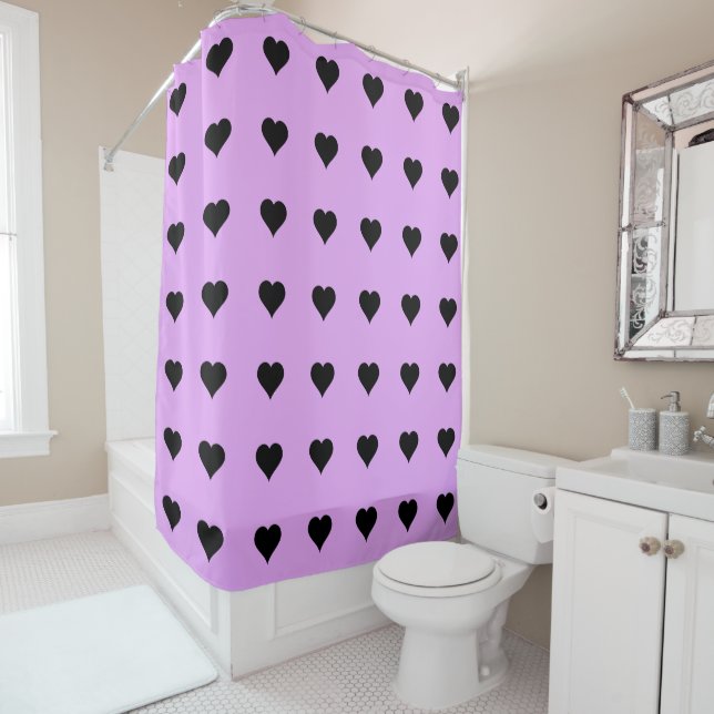 Goth Pink and Black Heart Design Shower Curtain (In Situ)