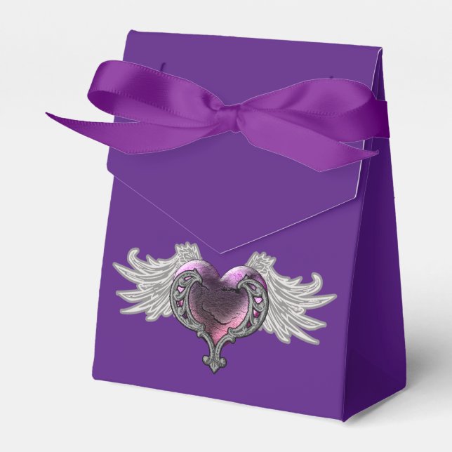 Goth Pink Heart with Angel Wings Favour Box (Front Side)
