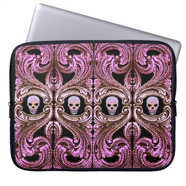 Goth Pink Ornament with Skull Laptop Sleeve (Front)