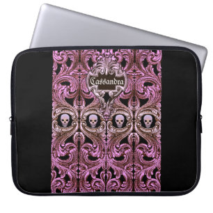 Goth Pink Ornament with Skull Personalised Laptop Sleeve