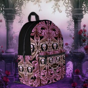 Goth Pink Ornament with Skull Personalised  Printed Backpack