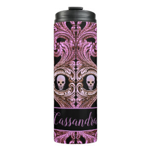 Goth Pink Ornament with Skull Personalised Thermal Tumbler