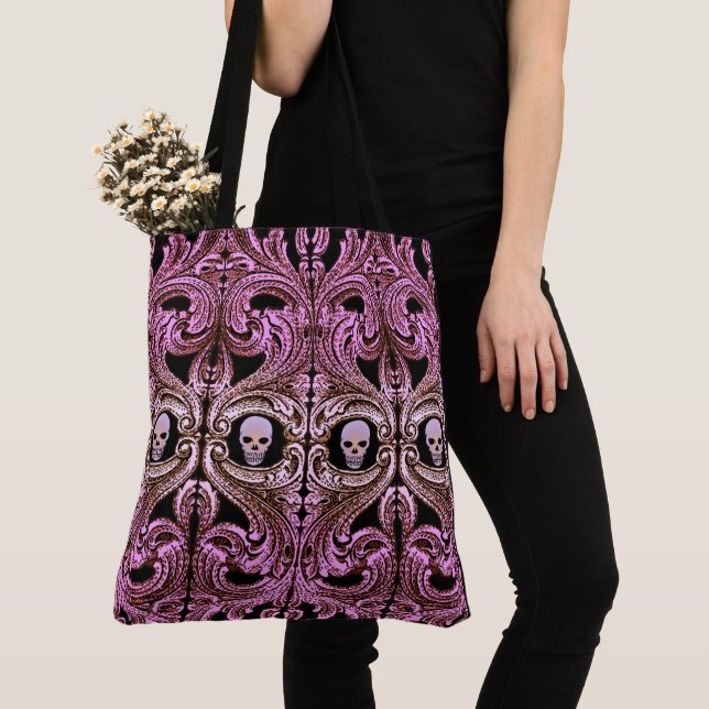 Goth Pink Ornament with Skull Tote Bag (Close Up)