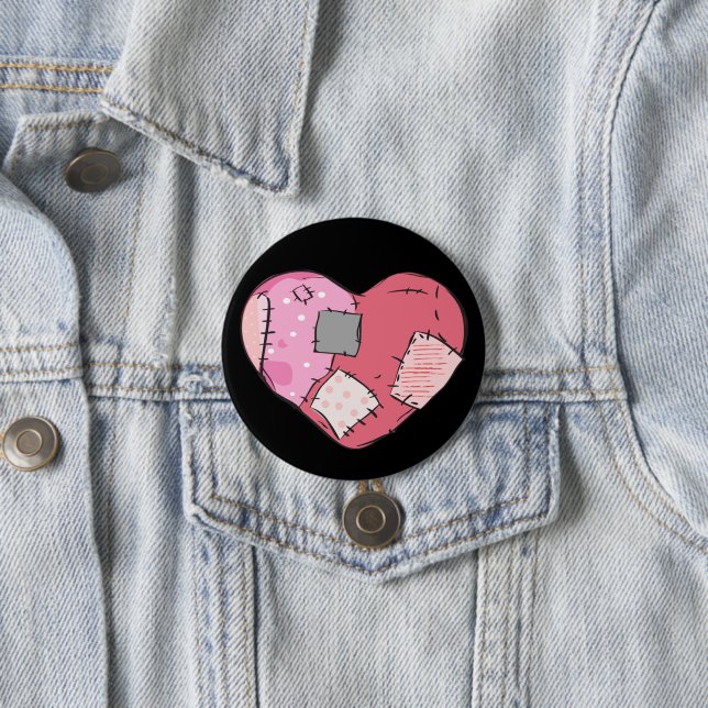 Goth Pink Patched Up Heart 7.5 Cm Round Badge (In Situ)