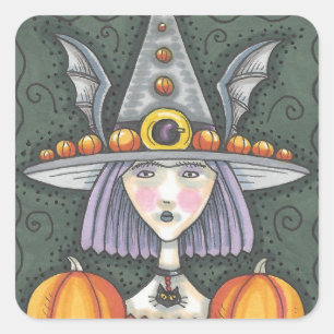 GOTH PUMPKIN WITCH HALLOWEEN STICKERS SHEET Squ