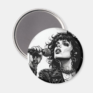 Goth Punk Girl Singer Retro Graphic Art Style Magnet