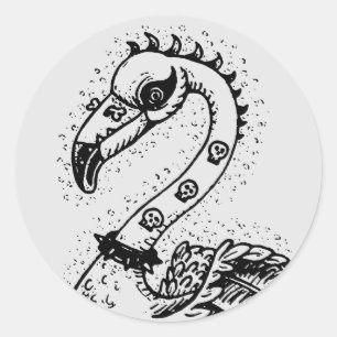 GOTH PUNK ROCKER FLAMINGO, SKULLS, SPIKED HAIR CLASSIC ROUND STICKER