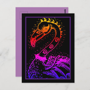 GOTH PUNK ROCKER FLAMINGO, SKULLS, SPIKED HAIR POSTCARD