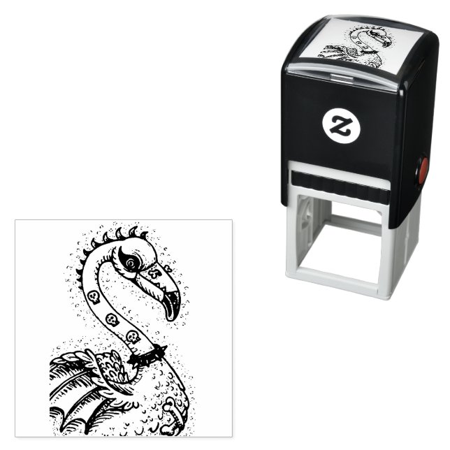 GOTH PUNK ROCKER FLAMINGO, SKULLS, SPIKED HAIR SELF-INKING STAMP (In Situ)