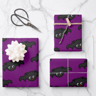 Goth Purple Black Kawaii Bat Pattern Wrapping Paper Sheet
