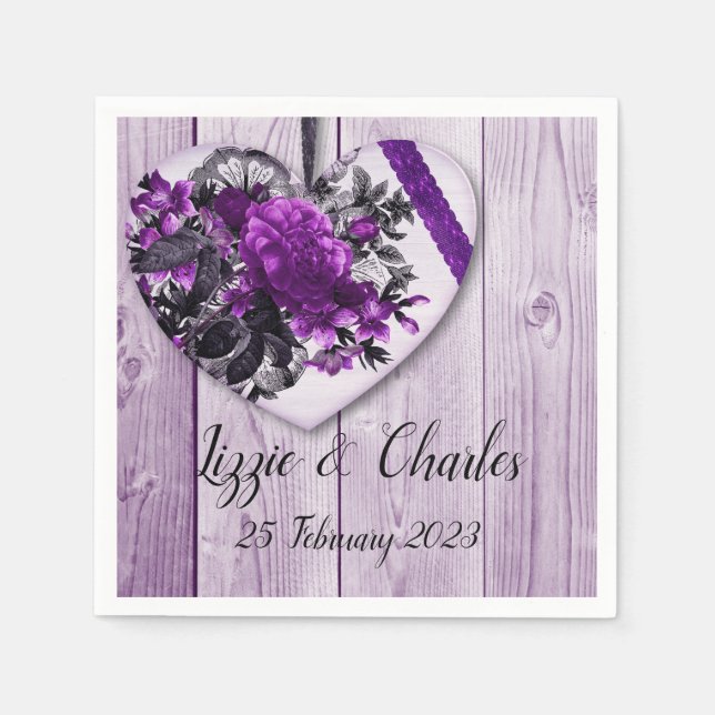 Goth purple flowers cocktail napkin (Front)