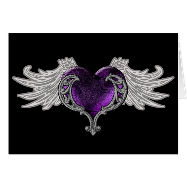 Goth Purple Heart with Angel Wings (Front Horizontal)