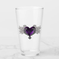 Goth Purple Heart with Angel Wings Glass Cup