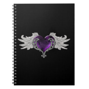 Goth Purple Heart with Angel Wings Notebook