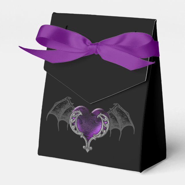 Goth Purple Heart with Bat Wings Favour Box (Front Side)