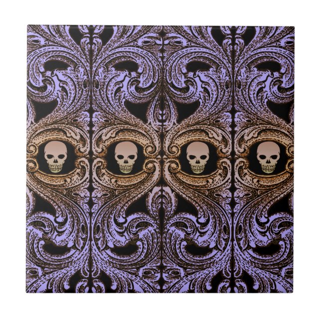 Goth Purple Ornament and Skull Tile (Front)