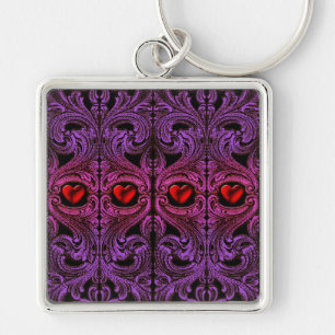 Goth Purple Ornament with Heart Key Ring