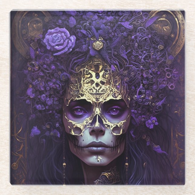 Goth Queen Fantasy Art Glass Coaster (Front)