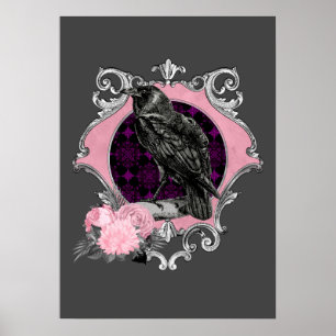 Goth Raven Rose Frame Poster