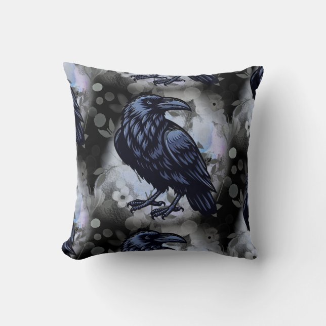 Goth Raven Throw Pillow (Front)