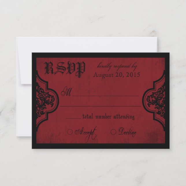 Goth Red and Black Lace RSVP Card (Front)