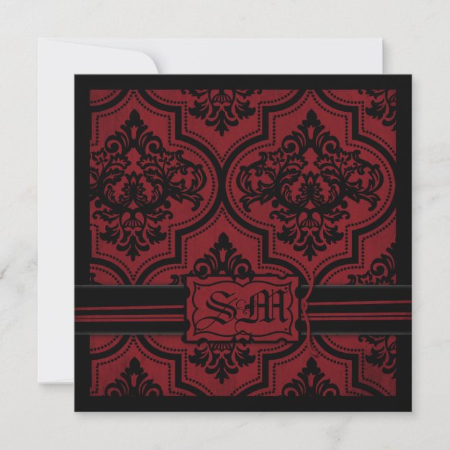 Goth Red Black Damask Wedding Invitations (Front)