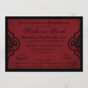 Goth Red Damask Grunge Bridal Shower Invitation