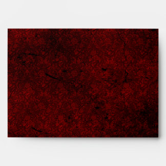 Goth Red Damask Silver Heart Wedding Envelope