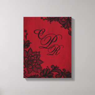 Goth Red Grunge Black Lace Wedding Monogram Canvas Print